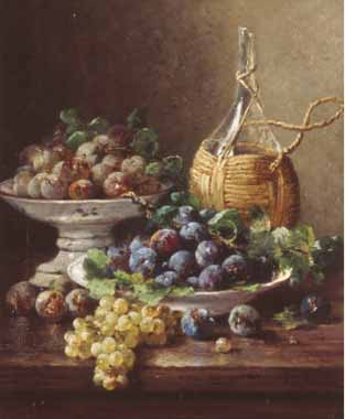 Painting Code#3480-Eugene Claude - Still Life of Grapes, Plums and Wine