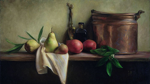 Painting Code#3503-Still Life with Fruits and Copper Pot