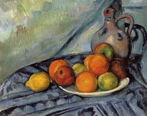 Painting Code#3714-Cezanne, Paul - Fruit and Jug on a Table