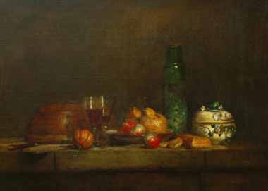 Painting Code#3754-Chardin, Jean-Baptiste-Simeon - Still Life with a Bottle of Olives