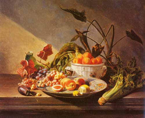 Painting Code#3785-David Emile Joseph de Noter - A Still Life With Fruit And Vegetables On A Table