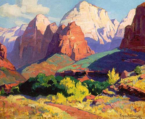 Painting Code#40102-Bischoff, Franz: Pinnacle Rock, Zion National Park in Utah