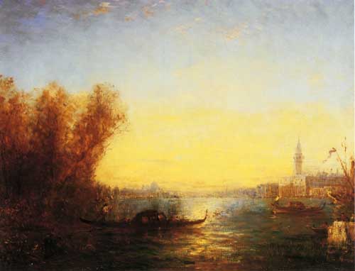 Painting Code#40141-Felix Francois Georges Philbert Ziem: Gondolas on the Lagoon, Venice