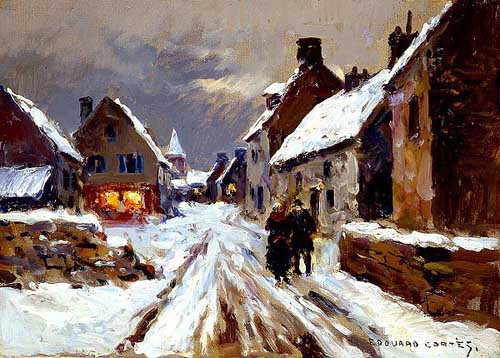 Painting Code#40370-Edouard Leon Cortes: Winter Evening