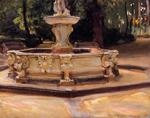 Painting Code#40461-Sargent, John Singer(USA): A Marble fountain at Aranjuez, Spain