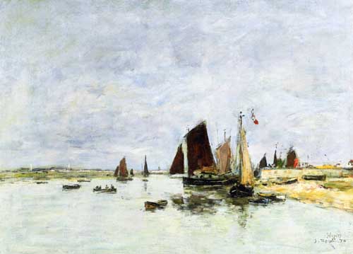Painting Code#40623-Eugene-Louis Boudin - Etaples, Boats in Port