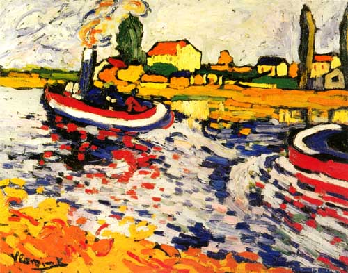 Painting Code#40935-Vlaminck, Maurice (France): Tugboat on the Seine, Chatou