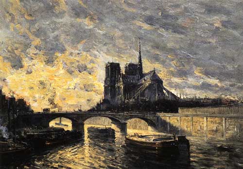 Painting Code#41175-Frank Myers Boggs - View of Notre Dame