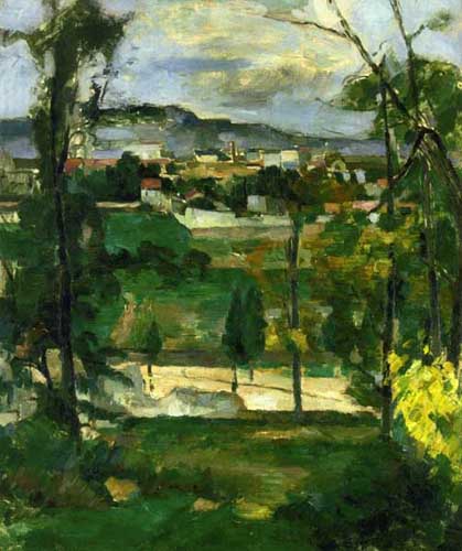 Painting Code#41262-Cezanne, Paul - Village behind Trees, Ile de France