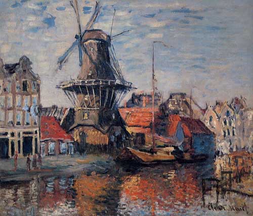 Painting Code#41473-Monet, Claude - The Windmill on the Onbekende Canal, Amsterdam