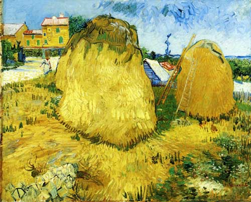 Painting Code#41589-Vincent Van Gogh - Stacks of Wheat near a Farmhouse