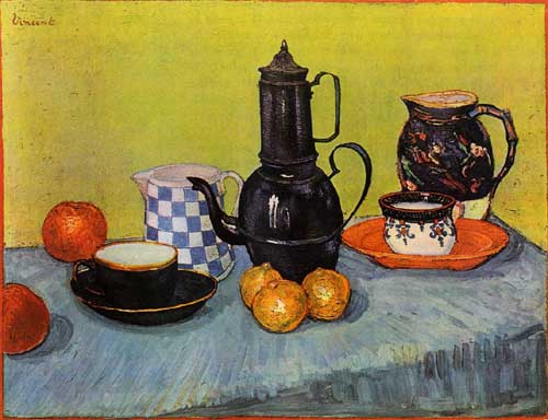 Painting Code#41595-Vincent Van Gogh - Still Life, Blue Enamel Coffeepot, Earthenware and Fruit