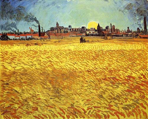 Painting Code#41597-Vincent Van Gogh - Summer Evening, Wheatfield with Setting sun
