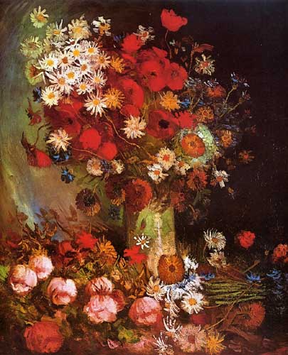 Painting Code#41621-Vincent Van Gogh - Vase with Poppies, Cornflowers, Peonies and Chrysanthemums