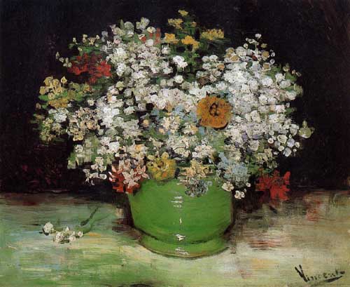 Painting Code#41625-Vincent Van Gogh - Vase with Zinnias and Other Flowers