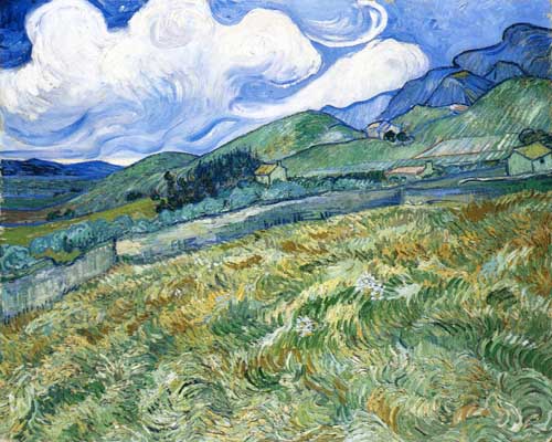 Painting Code#41640-Vincent Van Gogh - Wheatfield with Mountains in the Background (Mountain Landscape Seen across the Walls)