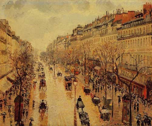 Painting Code#41669-Pissarro, Camille - Boulevard Montmartre, Afternoon, in the Rain 