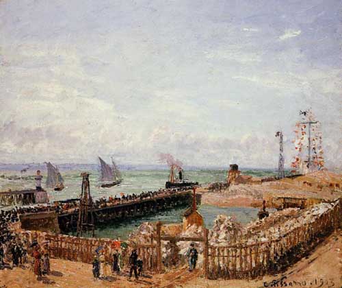 Painting Code#41900-Pissarro, Camille - The Jetty, Le Havre - High Tide, Morning Sun
