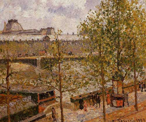 Painting Code#41912-Pissarro, Camille - The Louvre, Morning, Sun, Quai Malaquais