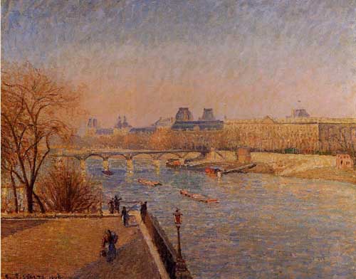 Painting Code#41914-Pissarro, Camille - The Louvre, Winter Sunshine, Morning
