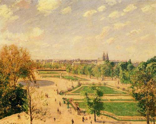 Painting Code#41968-Pissarro, Camille - The Tuilleries Gardens, Morning, Spring, Sun