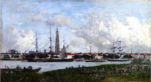 Painting Code#42281-Eugene-Louis Boudin - Antwerp, the Port