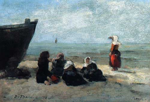 Painting Code#42298-Eugene-Louis Boudin - Fisherwives Waiting for the Boats to Return