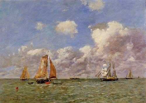 Painting Code#42301-Eugene-Louis Boudin - Fishing Boats at Sea