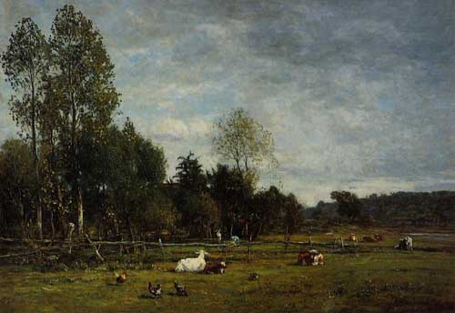 Painting Code#42310-Eugene-Louis Boudin - Landscape near Honfleur