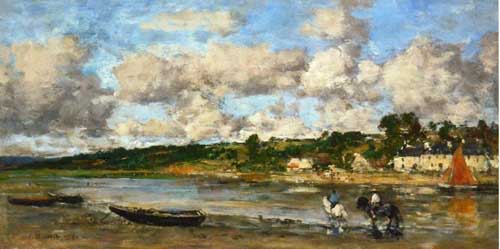 Painting Code#42316-Eugene-Louis Boudin - Le Faou, Brittany, Banks of the River