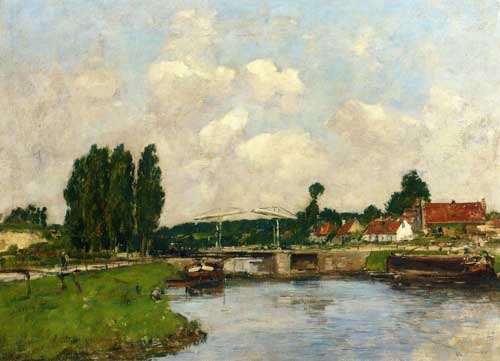 Painting Code#42335-Eugene-Louis Boudin - The Lock at Saint-Valery-sur-Somme
