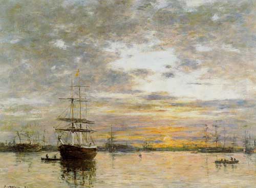 Painting Code#42337-Eugene-Louis Boudin - The Port of Le Havre at Sunset