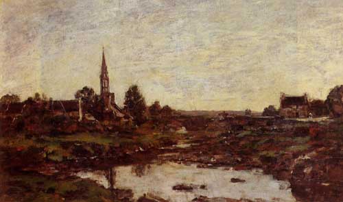 Painting Code#42362-Eugene-Louis Boudin - Village in Brittany