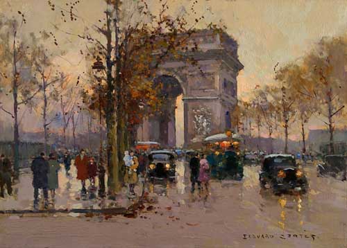 Painting Code#42382-Edouard Leon Cortes - Arc de triomphe by a rainy day