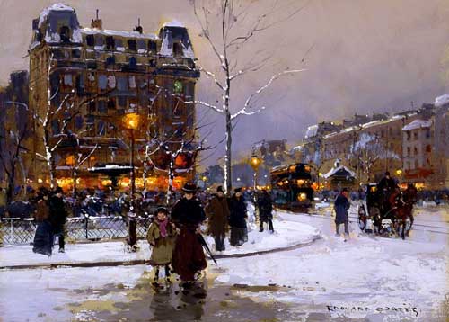 Painting Code#42388-Edouard Leon Cortes - La place Pigalle en hiver