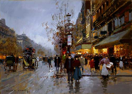 Painting Code#42390-Edouard Leon Cortes - Les Grands Boulevards, Th