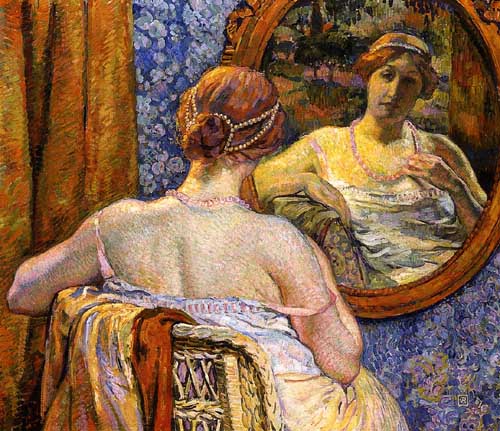 Painting Code#45012-Theo van Rysselberghe: Woman at a Mirror