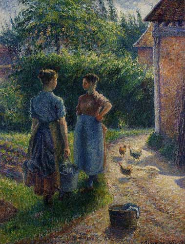 Painting Code#45042-Pissarro, Camille: Peasants Chatting in the Farmyard