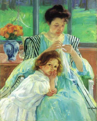 Painting Code#45147-Cassatt, Mary(USA): Young Mother Sewing
