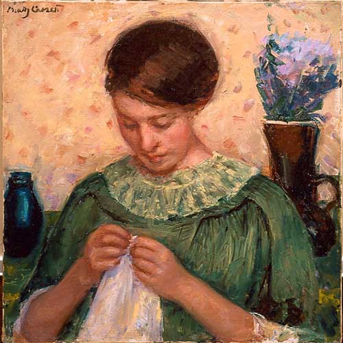 Painting Code#45149-Cassatt, Mary(USA): Woman Sewing