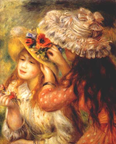 Painting Code#45216-Renoir, Pierre-Auguste: Girls Putting Flowers in their Hats