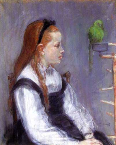 Painting Code#45241-Morisot, Berthe(France): Young Girl with a Parrot
