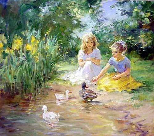 Painting Code#45250-Playing with Ducks