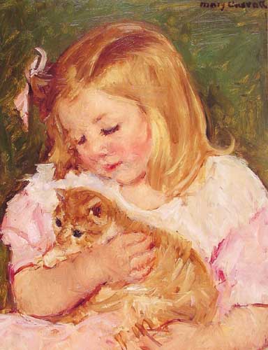 Painting Code#45407-Cassatt, Mary(USA): Sara Holding A Cat