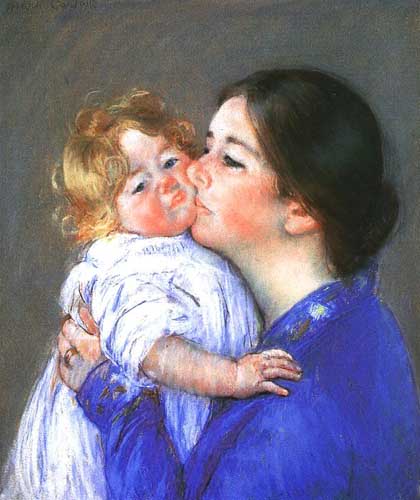 Painting Code#45604-Cassatt, Mary(USA): A Kiss for Baby Anne