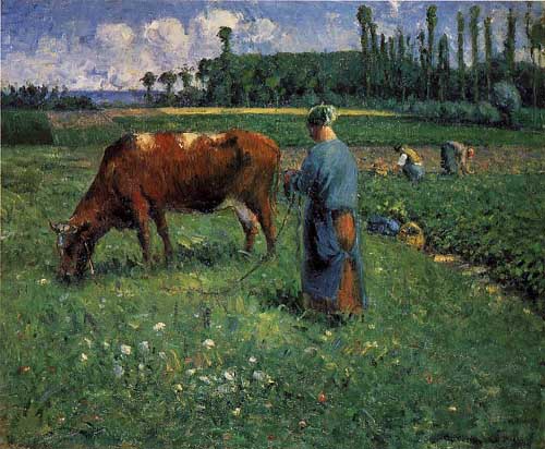 Painting Code#45779-Pissarro, Camille - Girl Tending a Cow in a Pasture