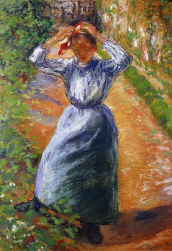 Painting Code#45794-Pissarro, Camille - Peasant Donning Her Marmotte
