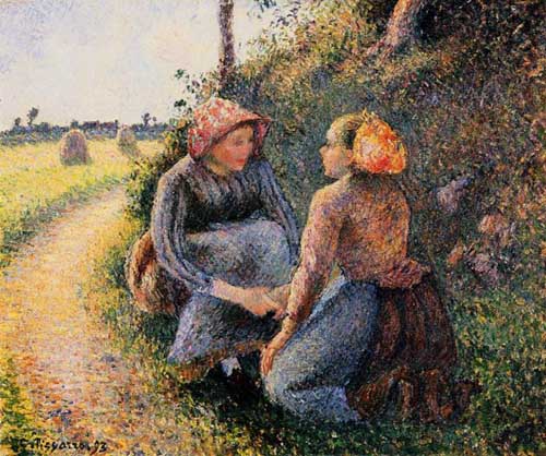 Painting Code#45820-Pissarro, Camille - Seated and Kneeling Peasants