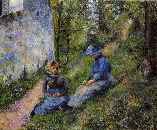 Painting Code#45823-Pissarro, Camille - Seated Peasants, Sewing
