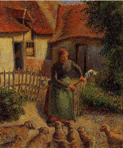 Painting Code#45828-Pissarro, Camille - Shepherdess Bringing in the Sheep